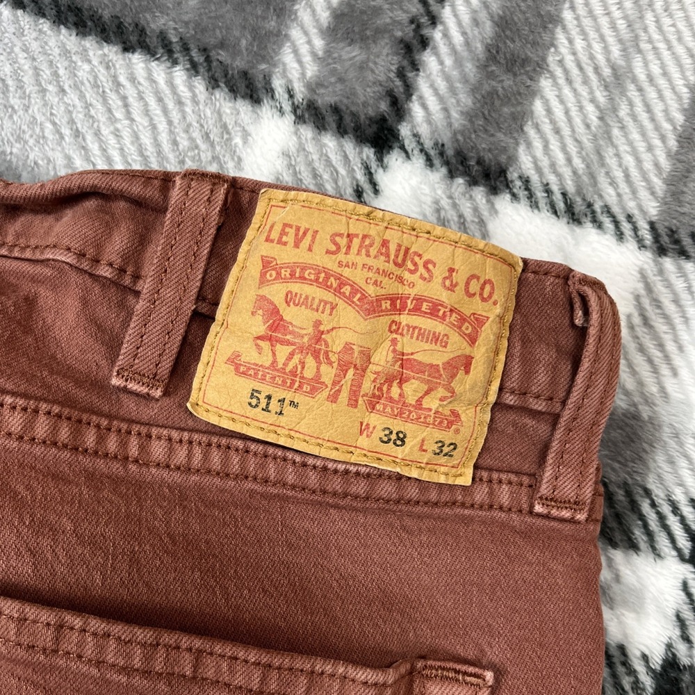 Levi's 511 Slim Fit Jeans Mens 38x32 Rust Red Denim Stretch Slim Straight W36L32 - Picture 3 of 12